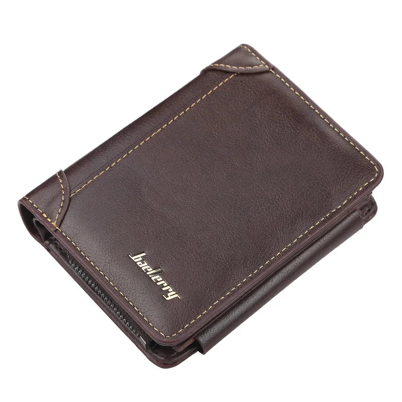Men’s Compact PU Leather Wallet with Zipper Coin Pocket