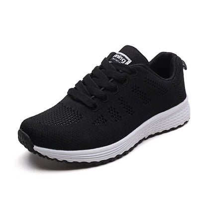 Women's Breathable Mesh Flat Sneakers — Casual Walking & Gym Vulcanized Shoes