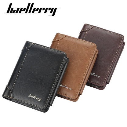 Men’s Compact PU Leather Wallet with Zipper Coin Pocket
