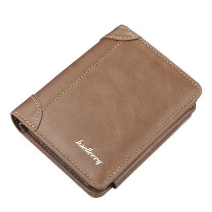 Men’s Compact PU Leather Wallet with Zipper Coin Pocket