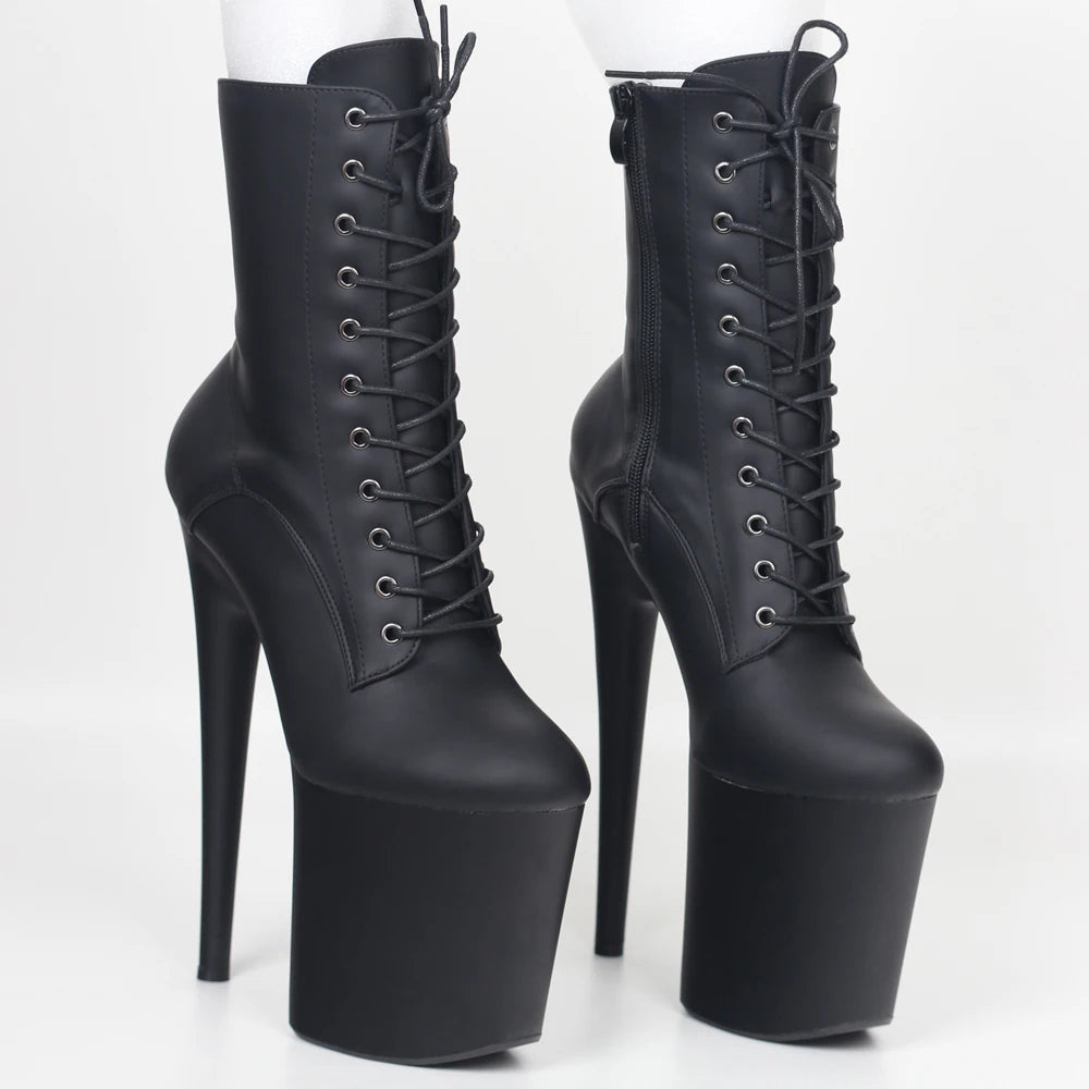 JIALUOWEI 20CM Extreme High Heel Platform Ankle Boots — Lace-Up Pole Dance Side Zip Boots (Sizes 5-12)