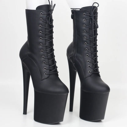 JIALUOWEI 20CM Extreme High Heel Platform Ankle Boots — Lace-Up Pole Dance Side Zip Boots (Sizes 5-12)