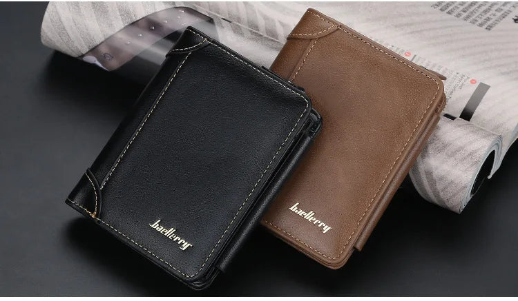 Men’s Compact PU Leather Wallet with Zipper Coin Pocket