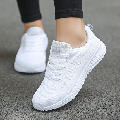 Women's Breathable Mesh Flat Sneakers — Casual Walking & Gym Vulcanized Shoes