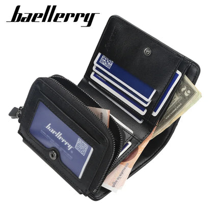 Men’s Compact PU Leather Wallet with Zipper Coin Pocket