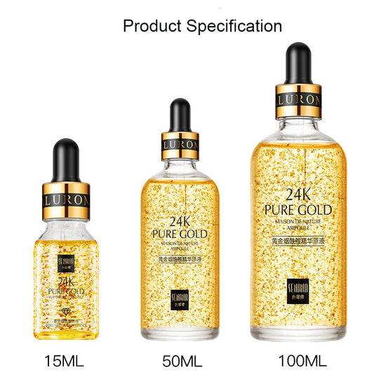 24K Gold Hyaluronic Acid & Niacinamide Face Serum — Brightening, Pore-Minimizing & Firming Facial Essence