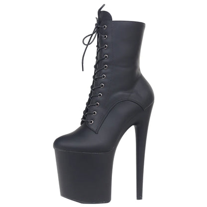JIALUOWEI 20CM Extreme High Heel Platform Ankle Boots — Lace-Up Pole Dance Side Zip Boots (Sizes 5-12)