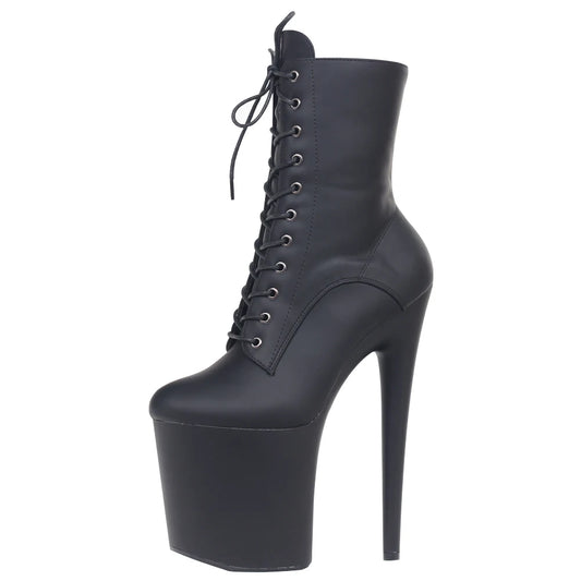 JIALUOWEI 20CM Extreme High Heel Platform Ankle Boots — Lace-Up Pole Dance Side Zip Boots (Sizes 5-12)