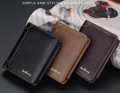 Men’s Compact PU Leather Wallet with Zipper Coin Pocket