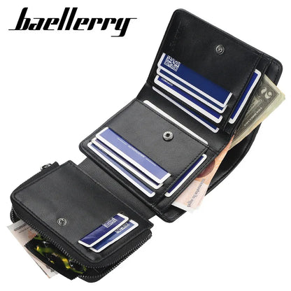 Men’s Compact PU Leather Wallet with Zipper Coin Pocket