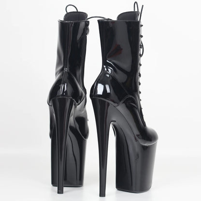 JIALUOWEI 20CM Extreme High Heel Platform Ankle Boots — Lace-Up Pole Dance Side Zip Boots (Sizes 5-12)