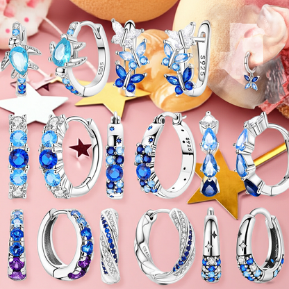925 Sterling Silver Blue Zircon Butterfly Hoop Earrings — Colored Fine Jewelry for Women & Girls