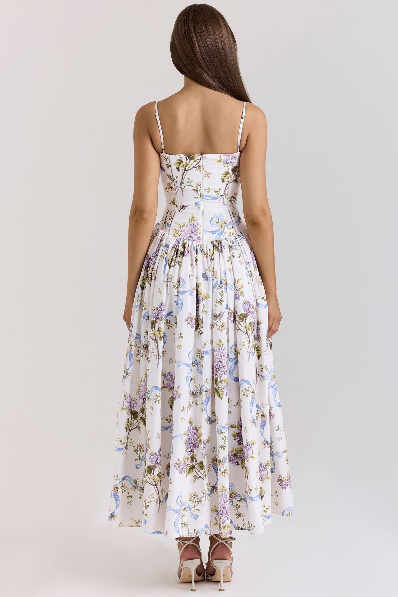 French Floral Spaghetti Strap Dress — Elegant Slimming A-Line Midi Dress for Women
