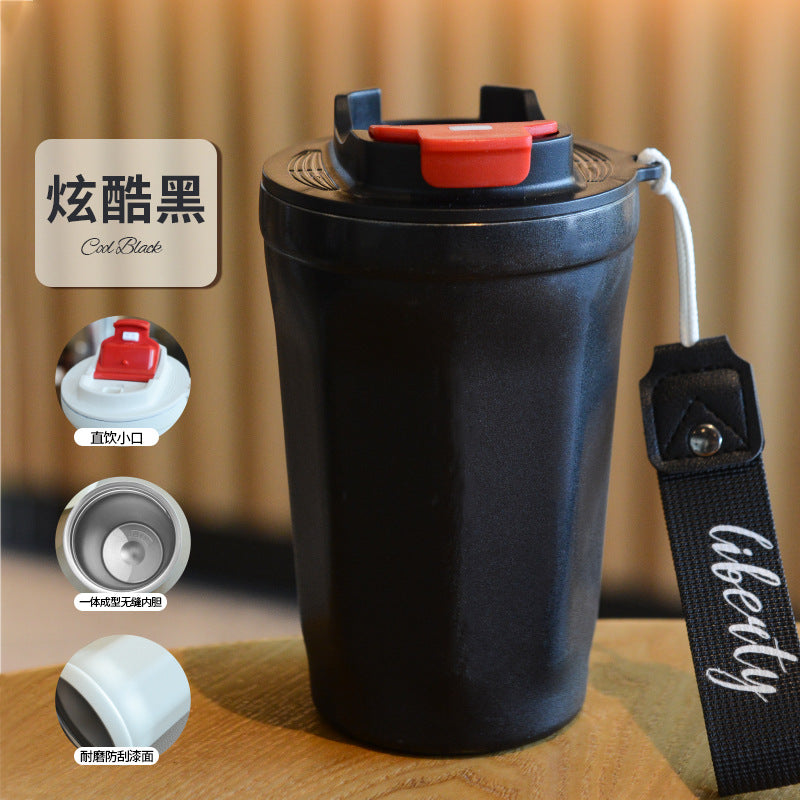 Double-Wall Insulated Stainless Steel Coffee Cup — Smart Display Thermos for Home, Office & Car