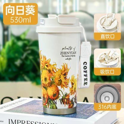 Double-Wall Insulated Stainless Steel Coffee Cup — Smart Display Thermos for Home, Office & Car