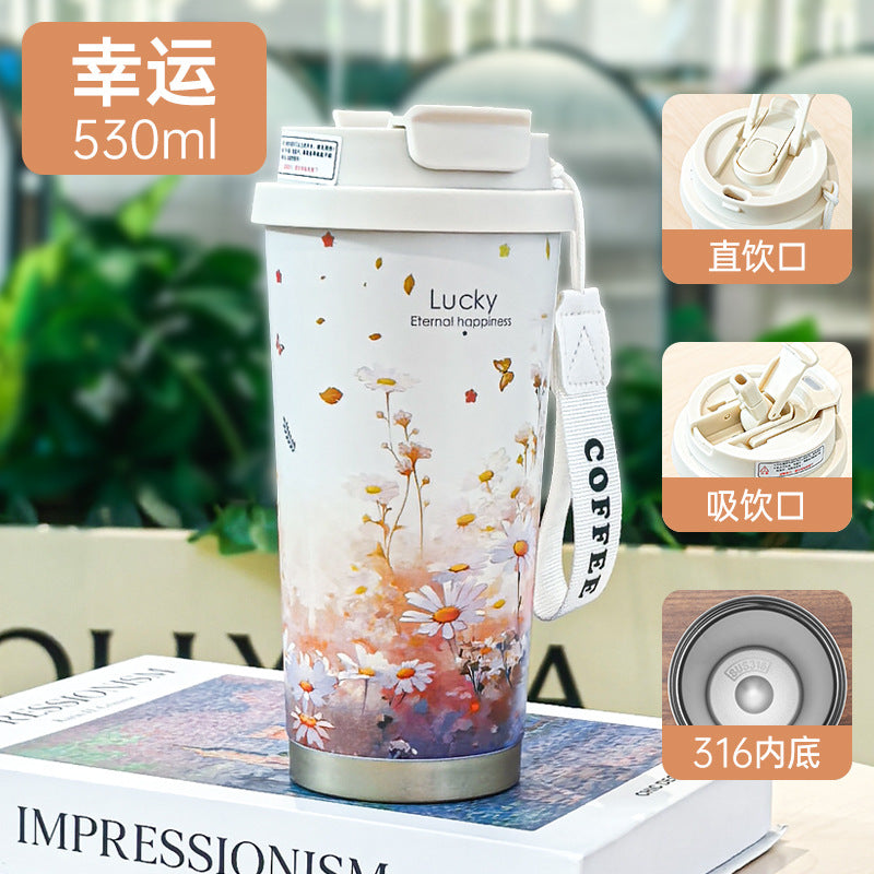 Double-Wall Insulated Stainless Steel Coffee Cup — Smart Display Thermos for Home, Office & Car