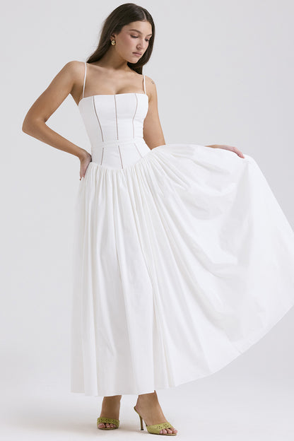 French Floral Spaghetti Strap Dress — Elegant Slimming A-Line Midi Dress for Women