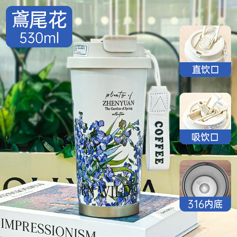Double-Wall Insulated Stainless Steel Coffee Cup — Smart Display Thermos for Home, Office & Car