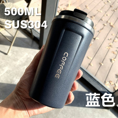 Double-Wall Insulated Stainless Steel Coffee Cup — Smart Display Thermos for Home, Office & Car