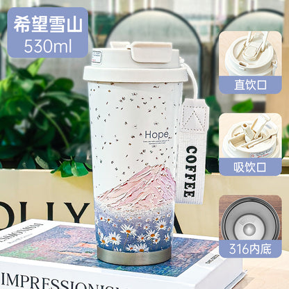 Double-Wall Insulated Stainless Steel Coffee Cup — Smart Display Thermos for Home, Office & Car