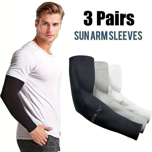 Sun Protection Ice Silk Arm Sleeves — 3 Pairs Unisex UV Guard for Cycling, Driving & Fishing
