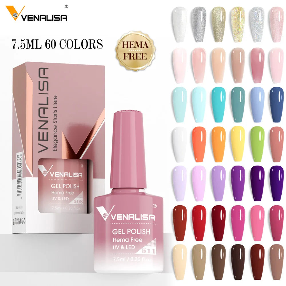 Venalisa HEMA-Free Glitter Gel Nail Polish — Full Coverage UV LED Soak-Off, Jelly Pink & Nude