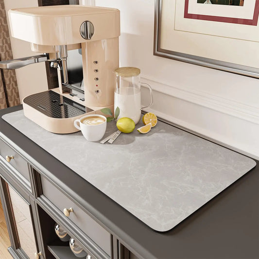 Anti-Slip Coffee Station Mat — Rubber-Backed Water-Absorbent Dish Drying & Drainage Pad for Kitchen Worktops