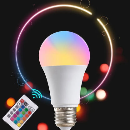 16-Color RGB Smart LED Bulb — Dimmable E27 220V Atmosphere Light with 24-Key Remote Control