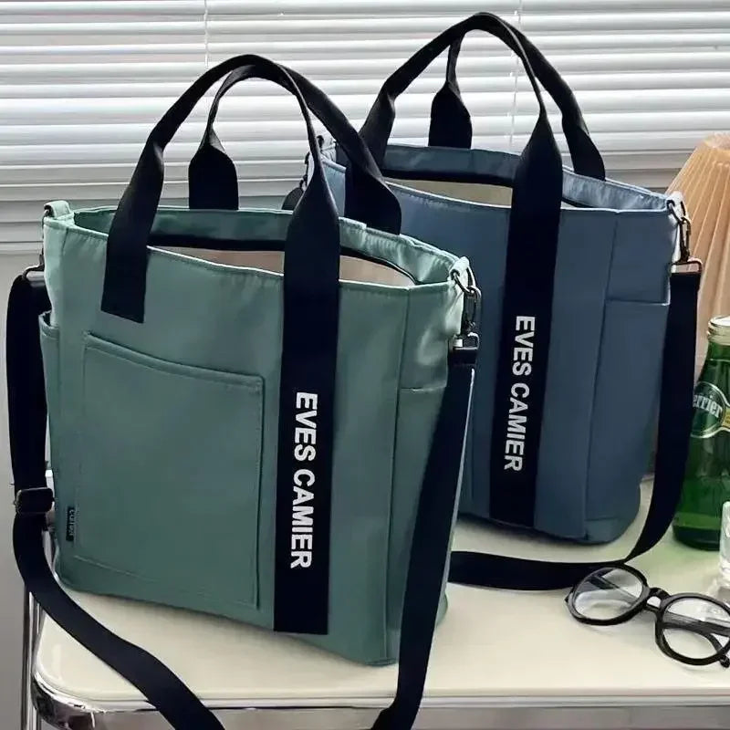Nylon Waterproof Canvas Tote Bag — Large Capacity Casual Messenger Shoulder Bag for Women & Students