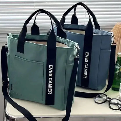 Nylon Waterproof Canvas Tote Bag — Large Capacity Casual Messenger Shoulder Bag for Women & Students