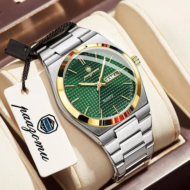 PAAZOMU Luxury Men's Chronograph Watch — Luminous Waterproof Quartz Watch with Date Display