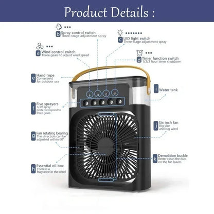 3-in-1 Mini Air Cooler Fan — Portable USB Humidifier, LED Night Light & Personal Air Conditioner
