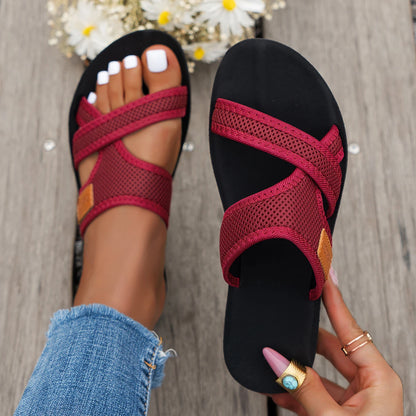 Sports-Style Mesh Breathable Women's Flat Sandals — Comfortable Skin-Friendly Indoor & Outdoor Sandals
