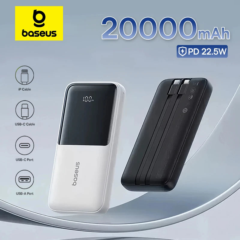 Baseus 20000mAh Power Bank — PD 22.5W Fast Charging External Battery for iPhone, Samsung, Xiaomi & iPad