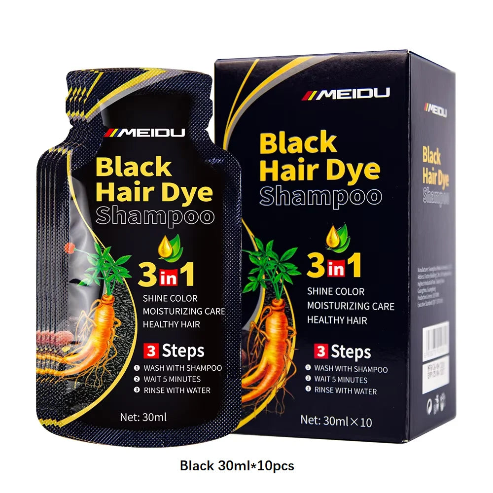 3-in-1 Natural Black Herbal Hair Dye Shampoo — Quick Color, Moisturizing & Conditioning Hair Care