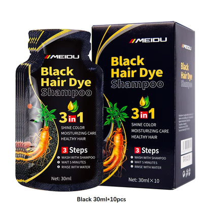 3-in-1 Natural Black Herbal Hair Dye Shampoo — Quick Color, Moisturizing & Conditioning Hair Care