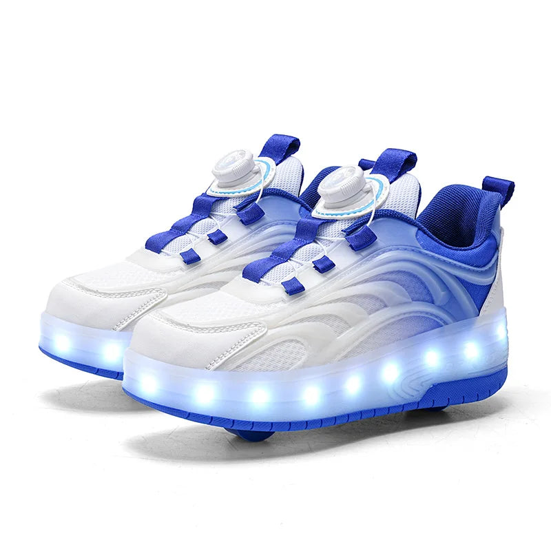 Kids LED Light-Up Roller Skate Shoes — USB Rechargeable Glowing Sneakers for Boys & Girls