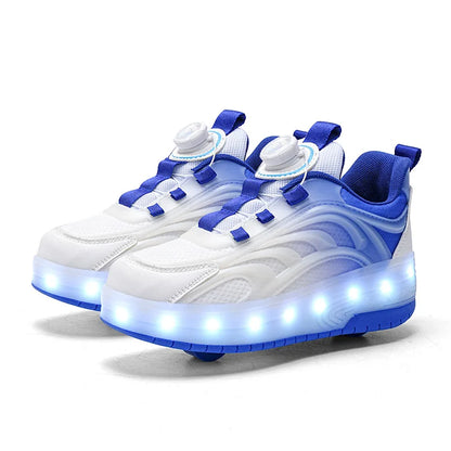 Kids LED Light-Up Roller Skate Shoes — USB Rechargeable Glowing Sneakers for Boys & Girls