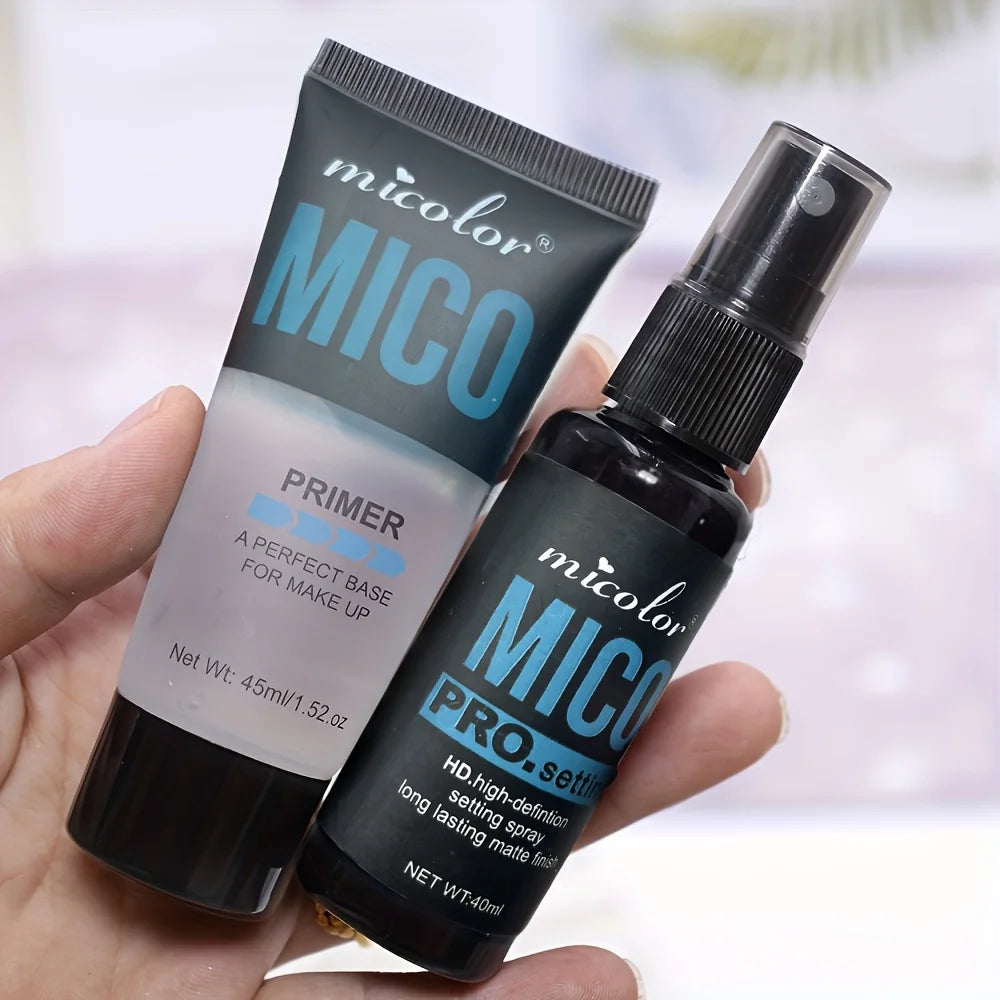 Makeup Primer & Setting Spray Set — Invisible Pore Color Rendering Base & Long-Lasting Finishing Spray