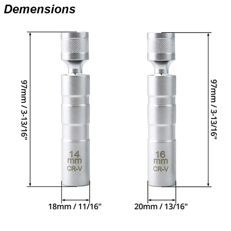 Spark Plug Socket Wrench Adapter Kit — 14mm & 16mm Magnetic Swivel Torque Removal Tool for Cars