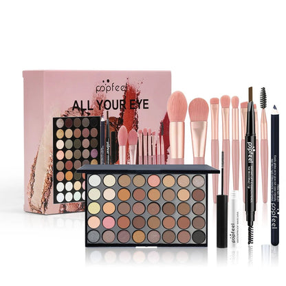 POPFEEL 40-Color Eye Makeup Set — Eyeshadow Palette, Eyebrow Pencil, Eyeliner, Mascara & Brushes