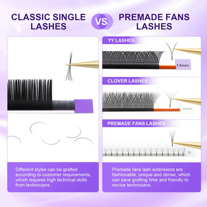 NAGARAKU 16-Row Classic Individual Eyelash Extensions — Matte Black Professional Soft Natural Lashes