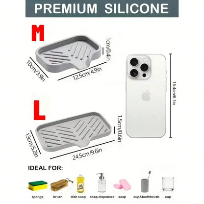 Silicone Sink Storage Tray — Drain Design Sponge & Soap Holder for Kitchen