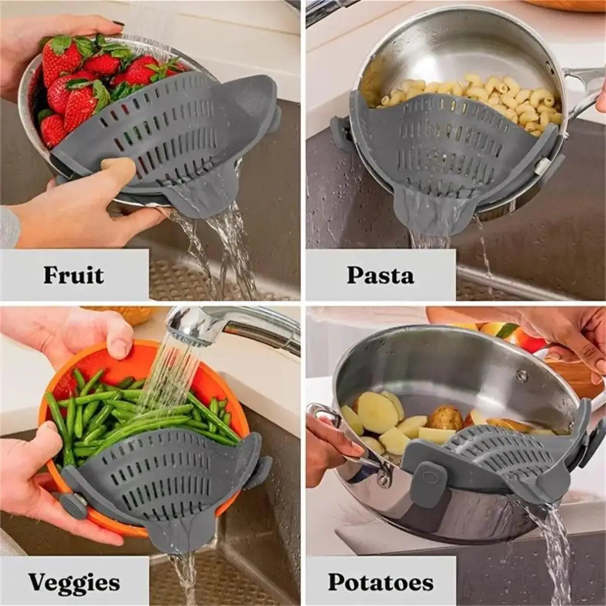 Adjustable Clip-On Pot Strainer — Universal Pasta & Vegetable Strainer for Pots, Pans & Bowls