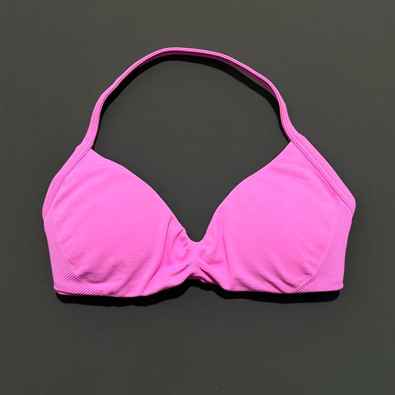 Women's Sports Strappy Yoga Bra — High Support Backless Halter Fitness Workout & Running Bra