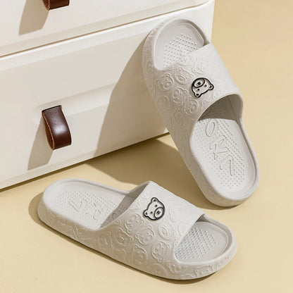Little Bear Print Couple Slippers — Non-Slip Soft Indoor Bathroom Sandals for Men & Women