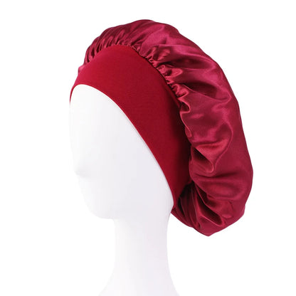 Women's Satin Sleep Bonnet — Wide-Brimmed Night Cap & Head Wrap with Elastic Band for Hair Care