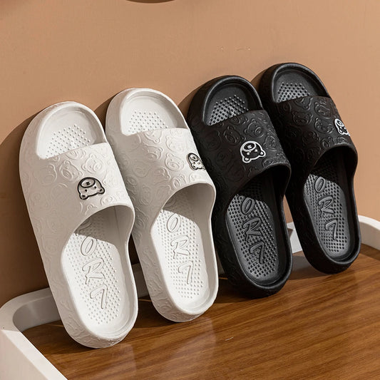 Little Bear Print Couple Slippers — Non-Slip Soft Indoor Bathroom Sandals for Men & Women