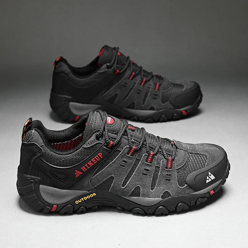 HIKEUP Men's Suede Leather Hiking Shoes — Wear-Resistant Outdoor Trekking, Walking & Tactical Sneakers