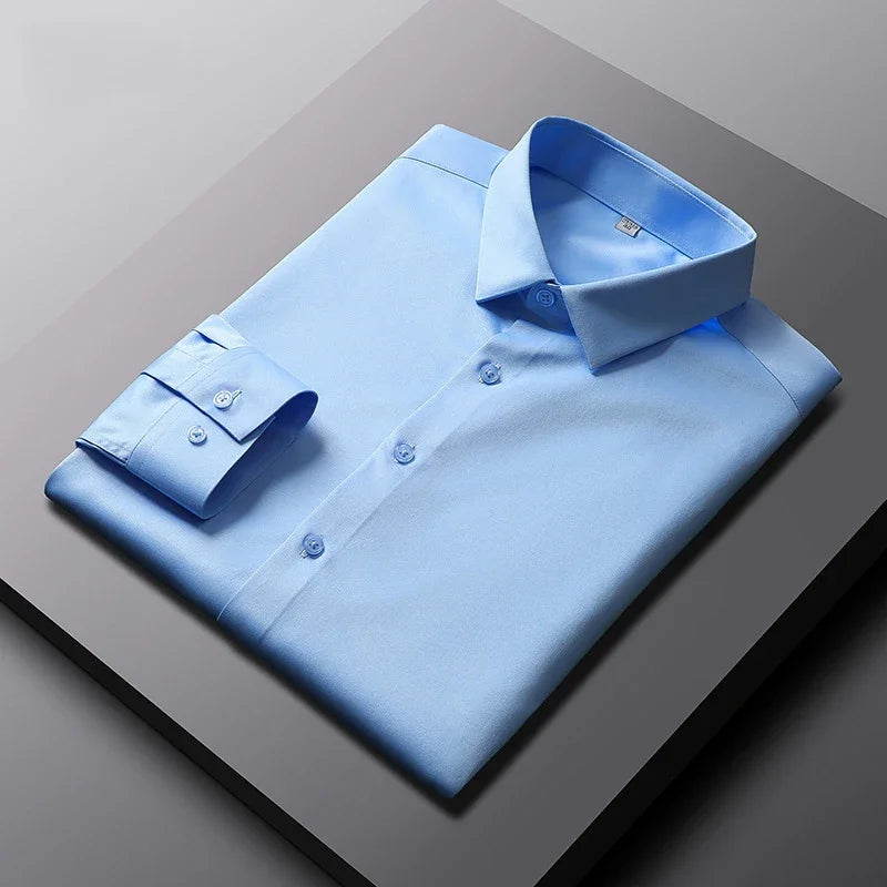 Men’s Solid Long-Sleeve Smart-Casual Shirt – M–4XL